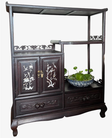 Carved Rosewood Chinese Etagere with Mother-of-Pearl Inlay