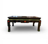 Black Lacquer Table with Dual Enameled Copper Inlaid Tops