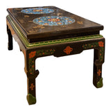 Black Lacquer Table with Dual Enameled Copper Inlaid Tops