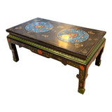 Black Lacquer Table with Dual Enameled Copper Inlaid Tops