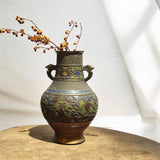 Vintage Japanese Bronze Vase with Enamel Floral Design