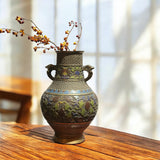 Vintage Japanese Bronze Vase with Enamel Floral Design