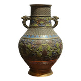 Vintage Japanese Bronze Vase with Enamel Floral Design