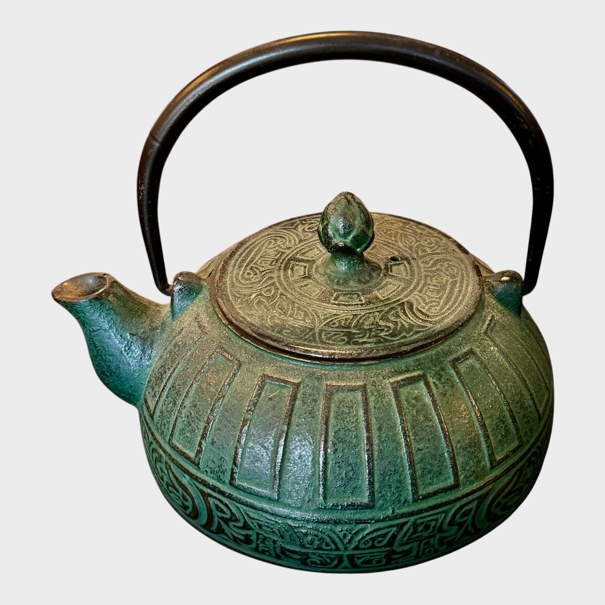 Vintage  Cast Iron Teapot with Green Patina