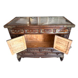 Korean Brass-Mounted Hardwood Cabinet with Glass Top