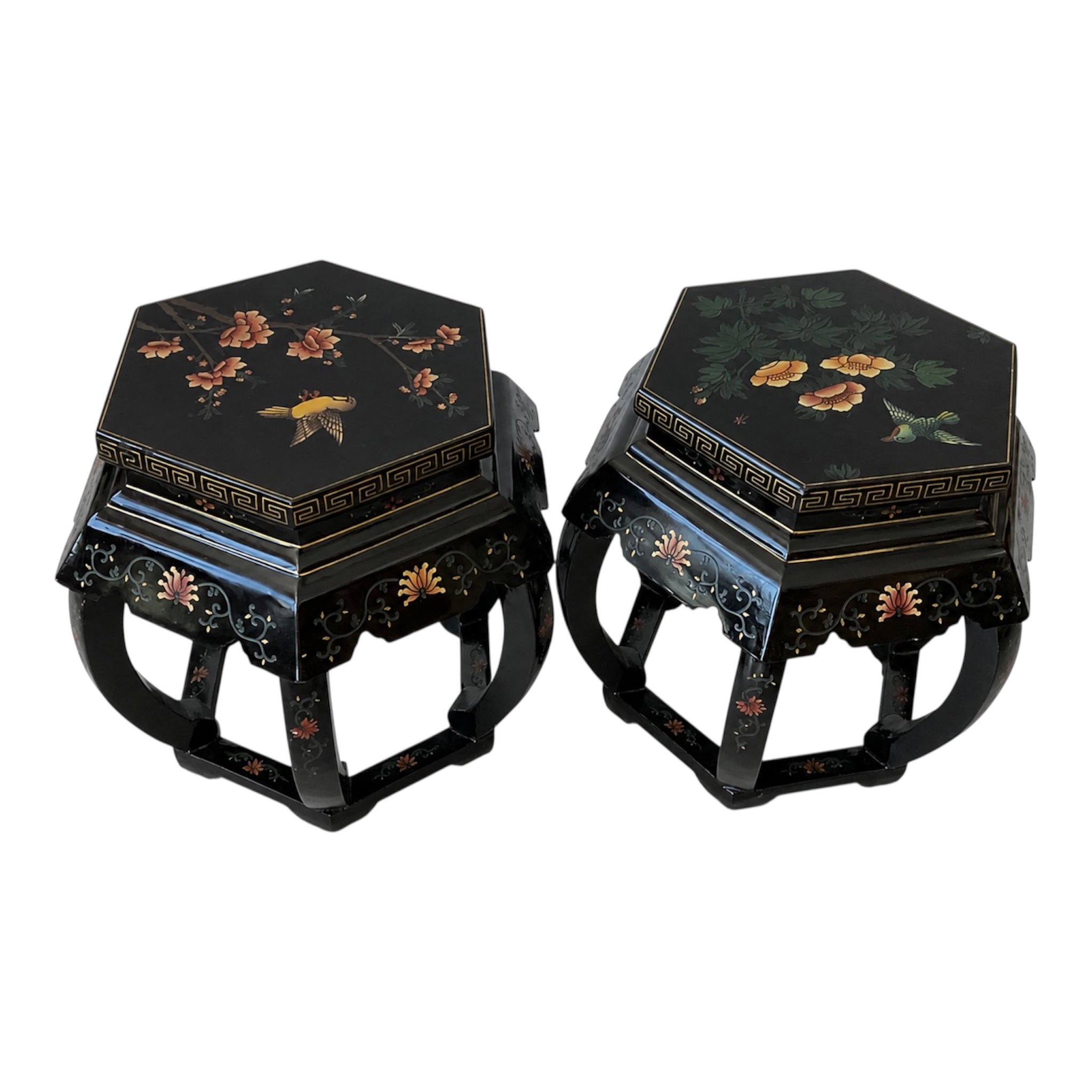 Pair of Hand-Painted Asian Accent Stools