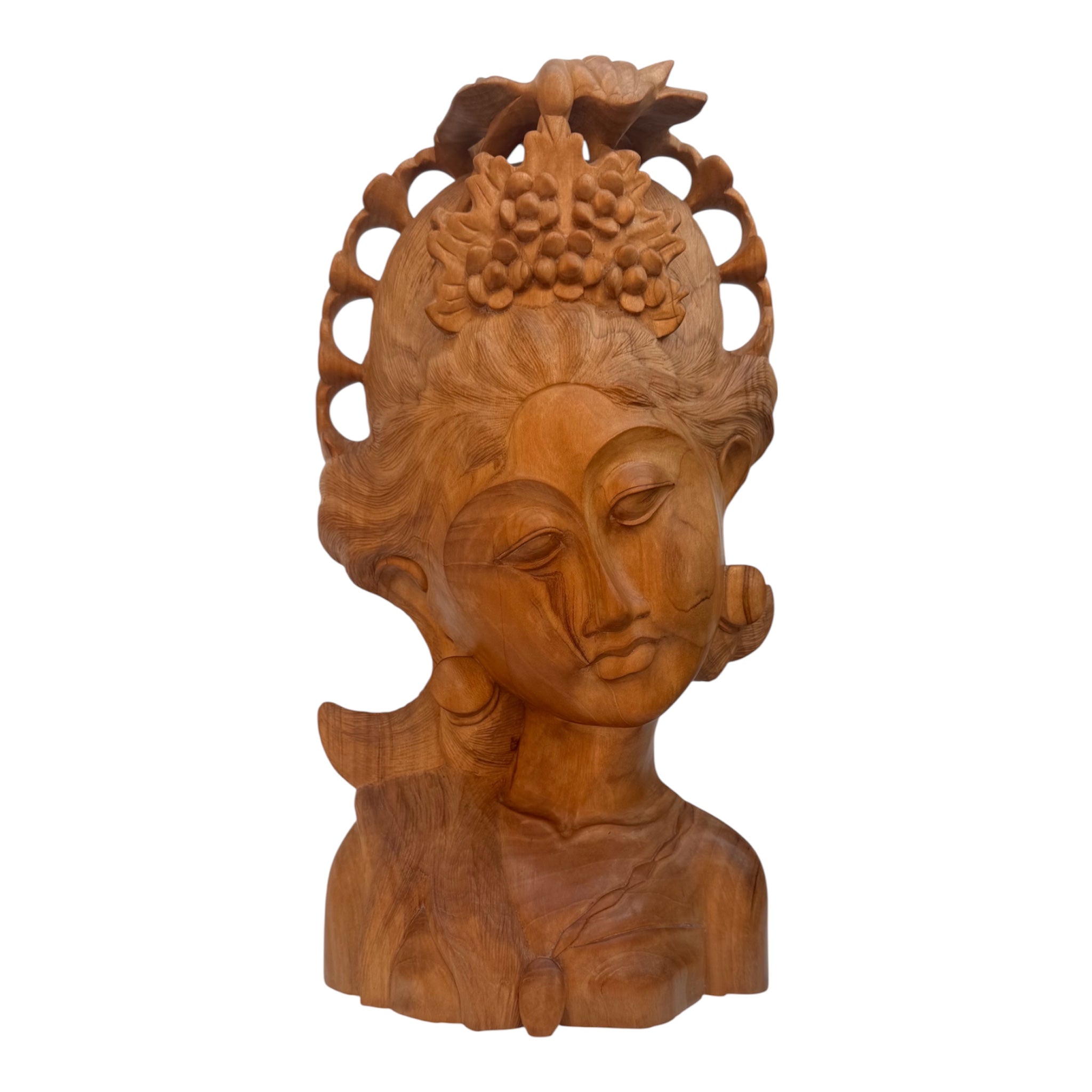 Hand-Crafted Wooden Lady Bust Sculpture