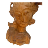 Hand-Crafted Wooden Lady Bust Sculpture
