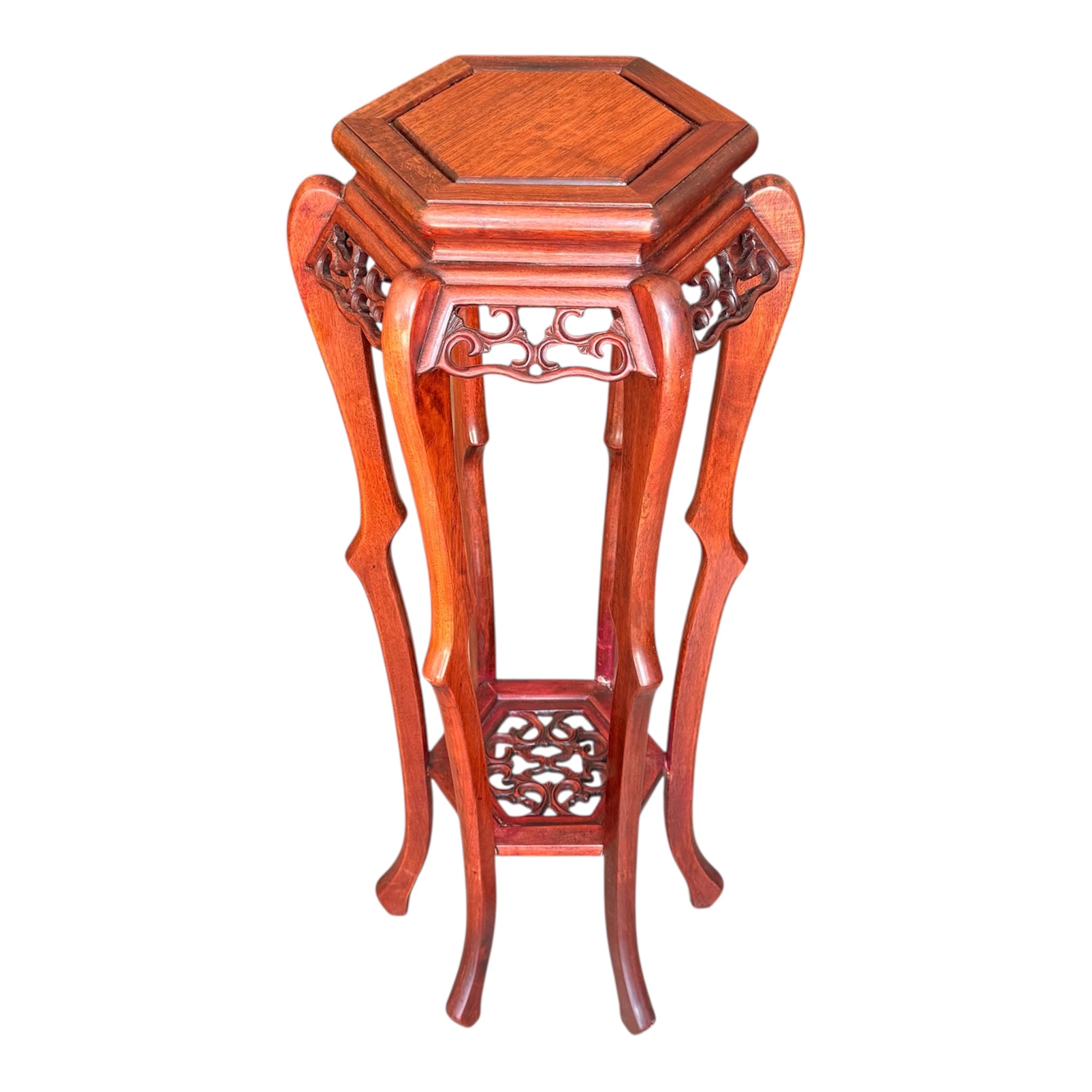 Vintage Chinese Carved Rosewood Plant Stand / Pedestal
