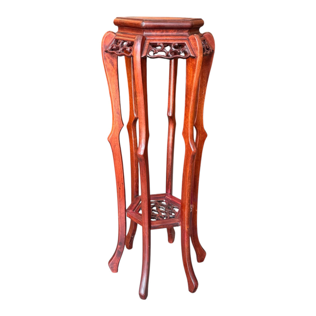 Vintage Chinese Carved Rosewood Plant Stand / Pedestal
