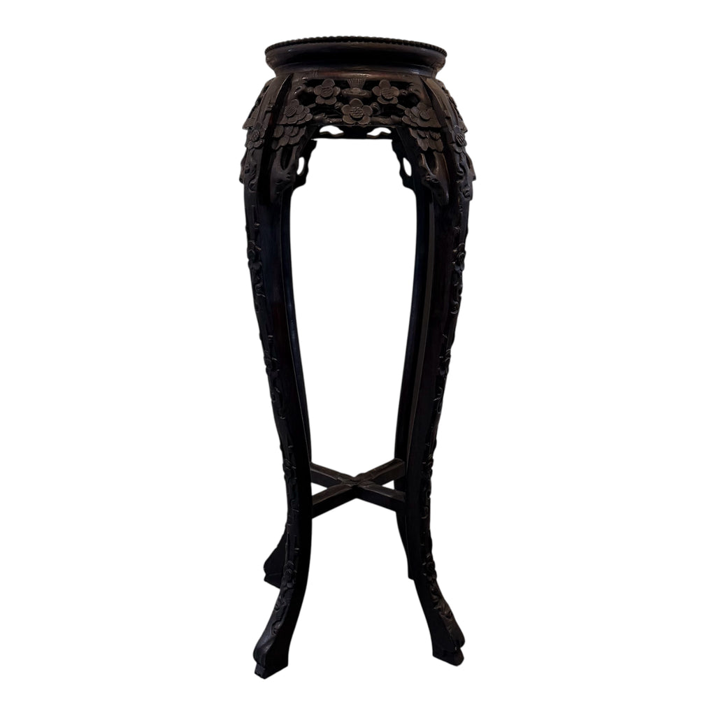 Vintage Carved Pedestal with Rose Marble Inset