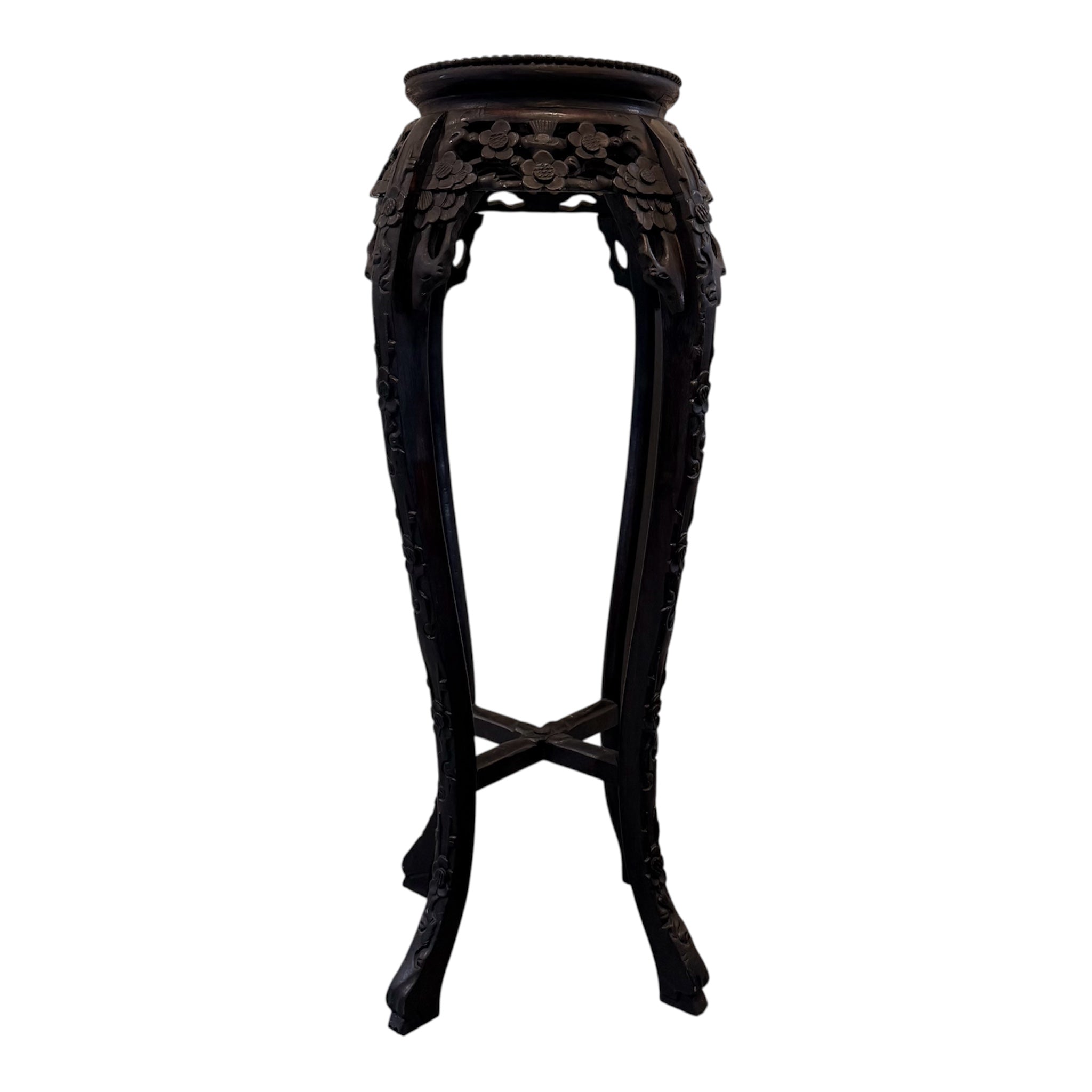Vintage Carved Pedestal with Rose Marble Inset