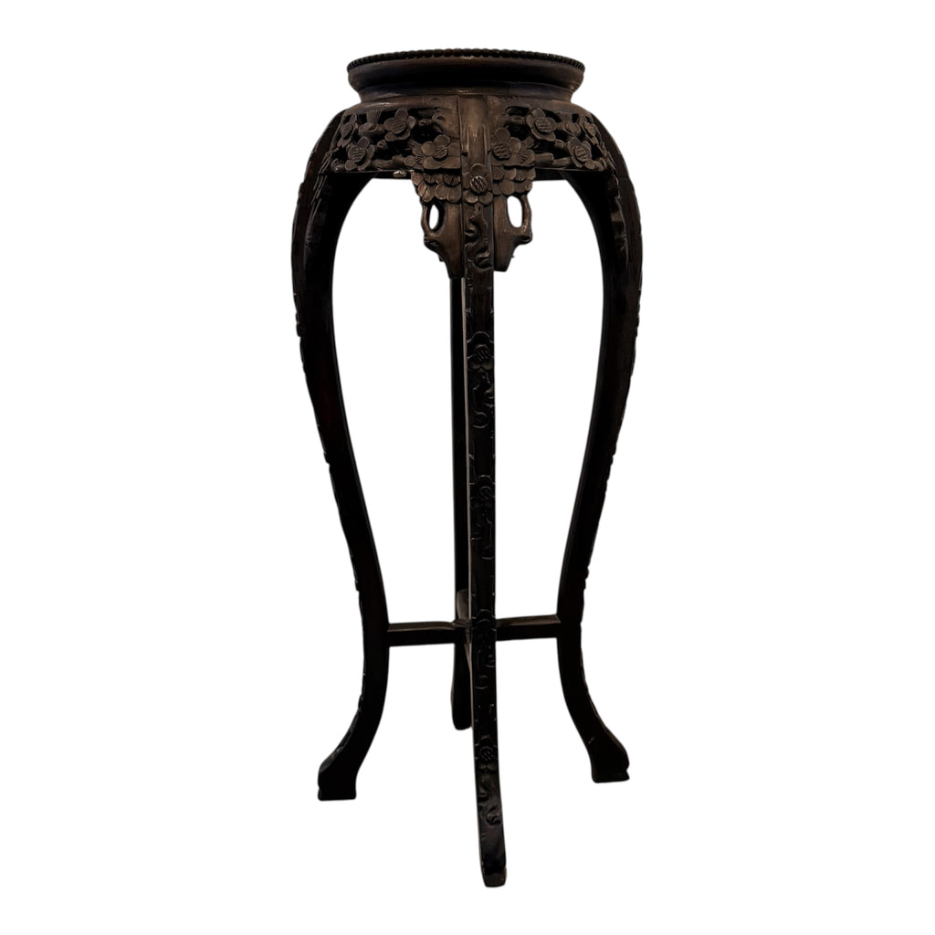 Vintage Carved Pedestal with Rose Marble Inset