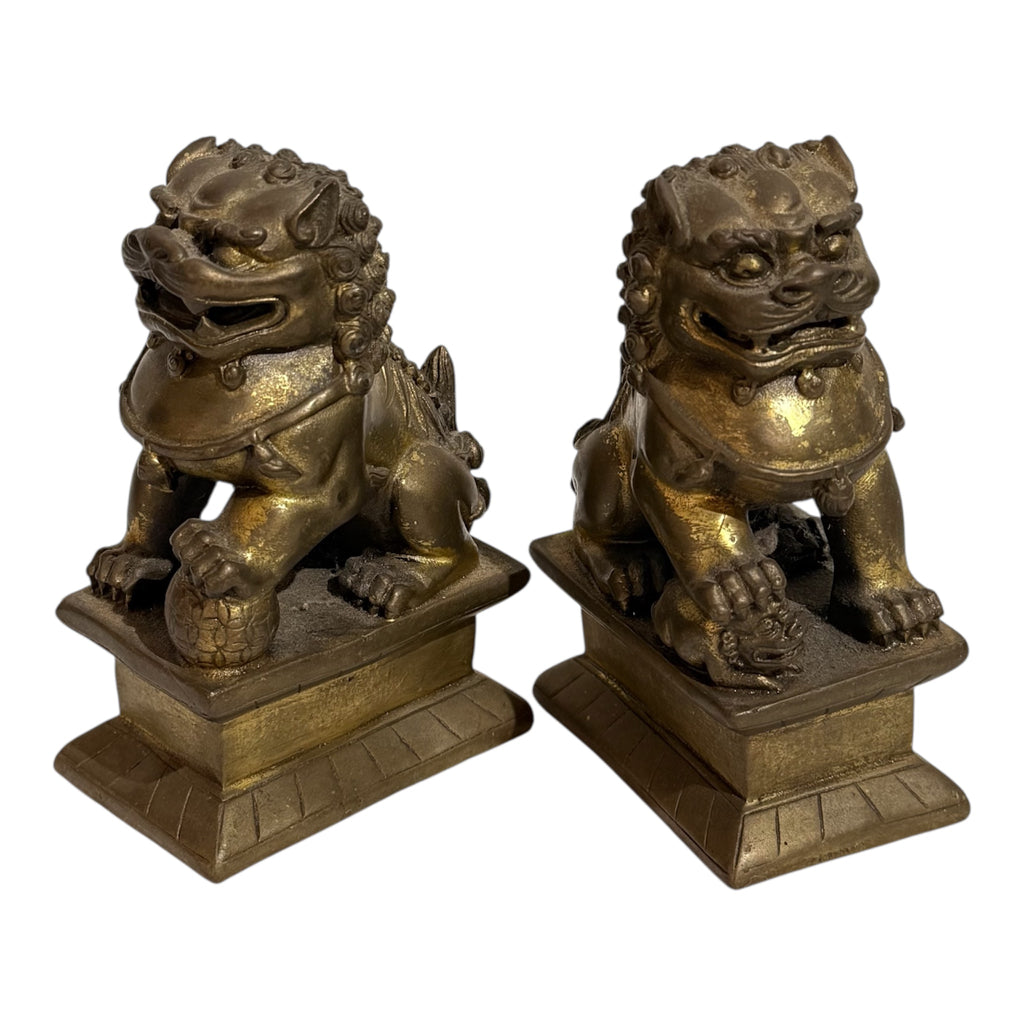 Pair of Chinese Bronze Guardian Lions