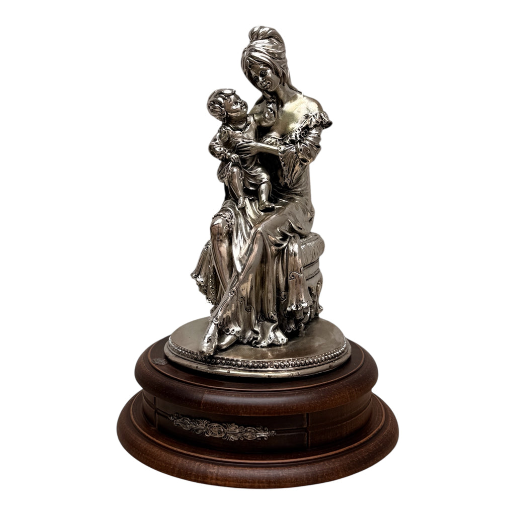 Mother and Child Silver-Tone Figural Sculpture, Signed Del Vecchio