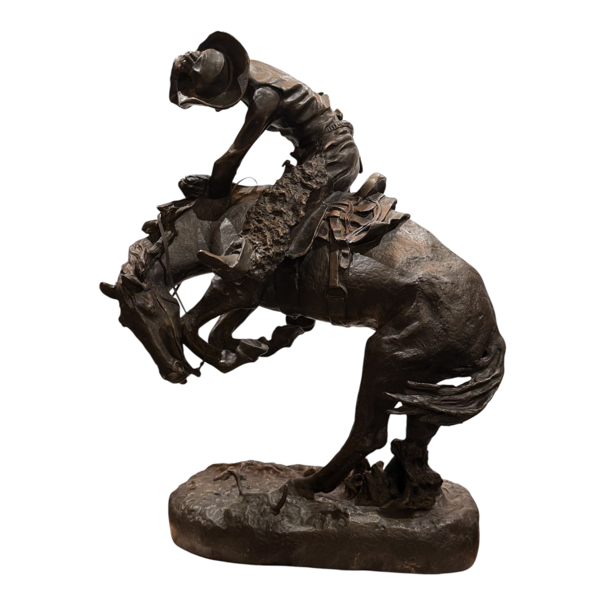 Bronze Cowboy and Bucking Horse Sculpture, After Frederic Remington