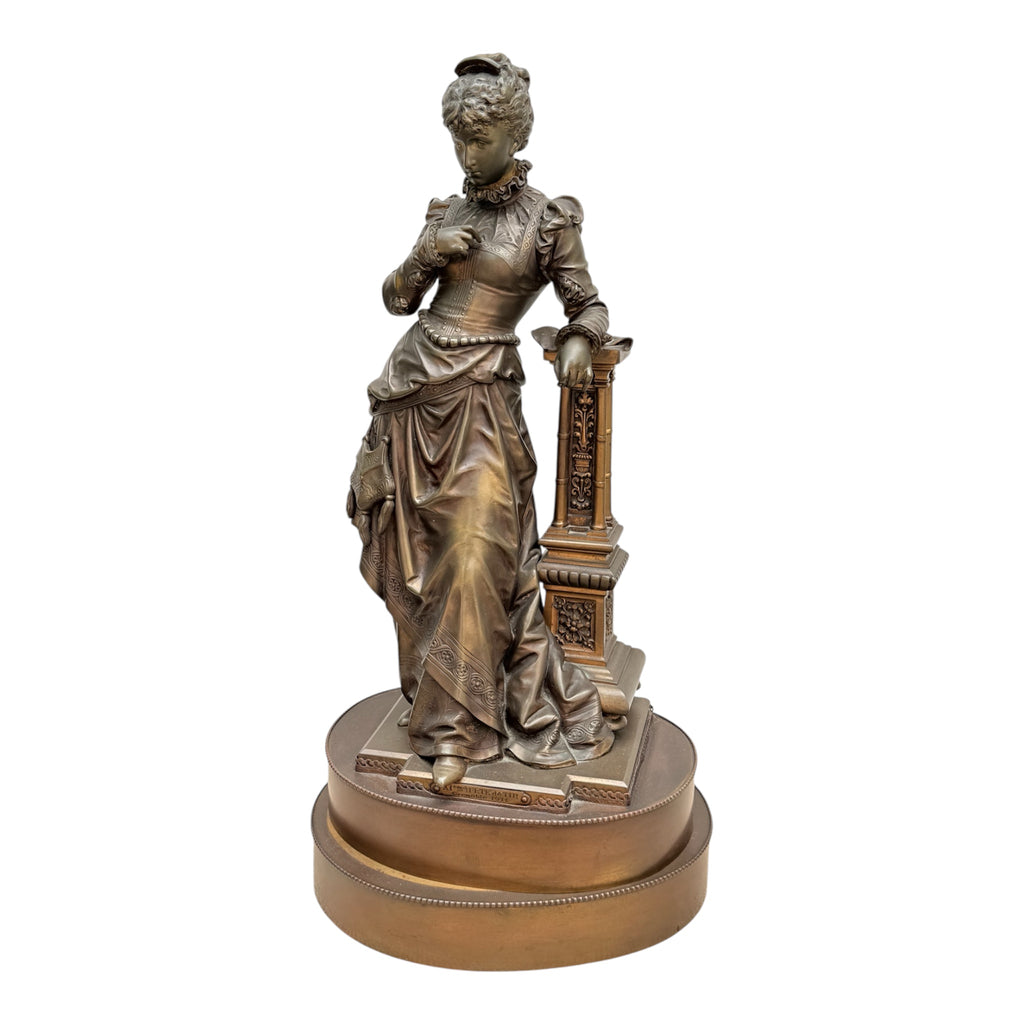 French Patinated Bronze Female Figure, Signed Bouret, Grenoble 1911
