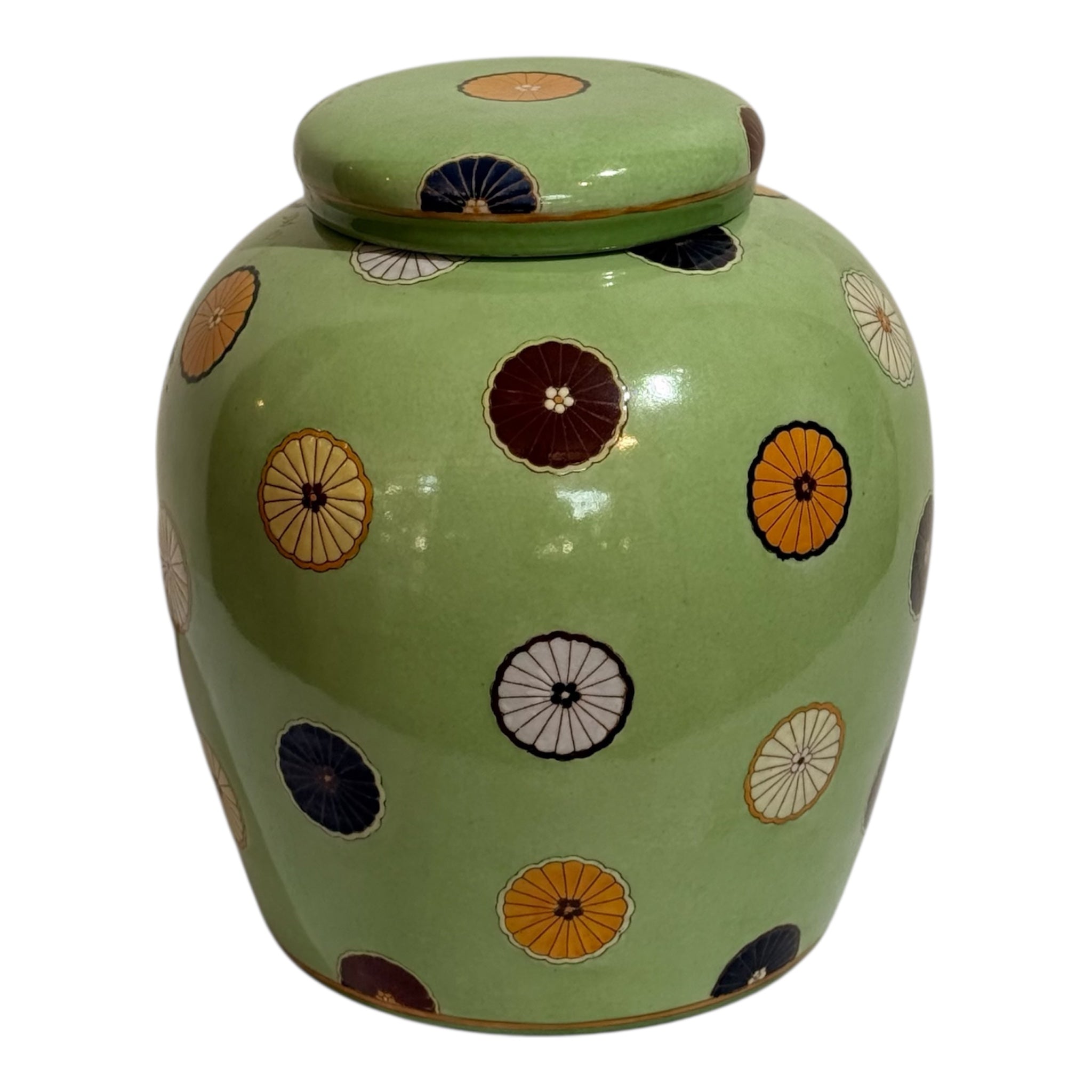 Green Floral Ceramic Covered Jar