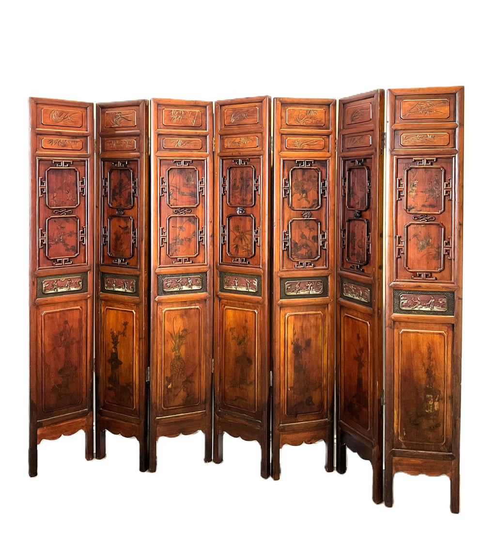 Early 20th Century Folding Screen / Room Divider Seven-Panel