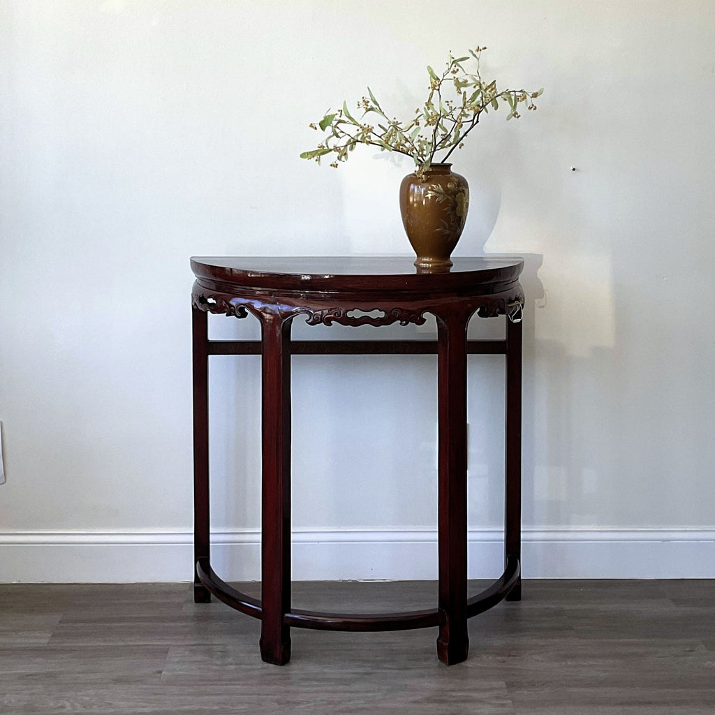 Vintage Chinese Demilune Red Lacquered Table