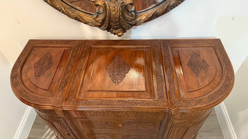 Vintage Solid Wood Carved Porch Cabinet Accent Cabinet