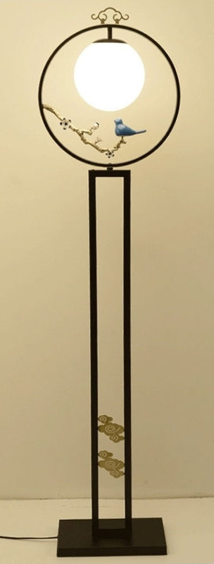 Zen-style floor lantern with a Bird