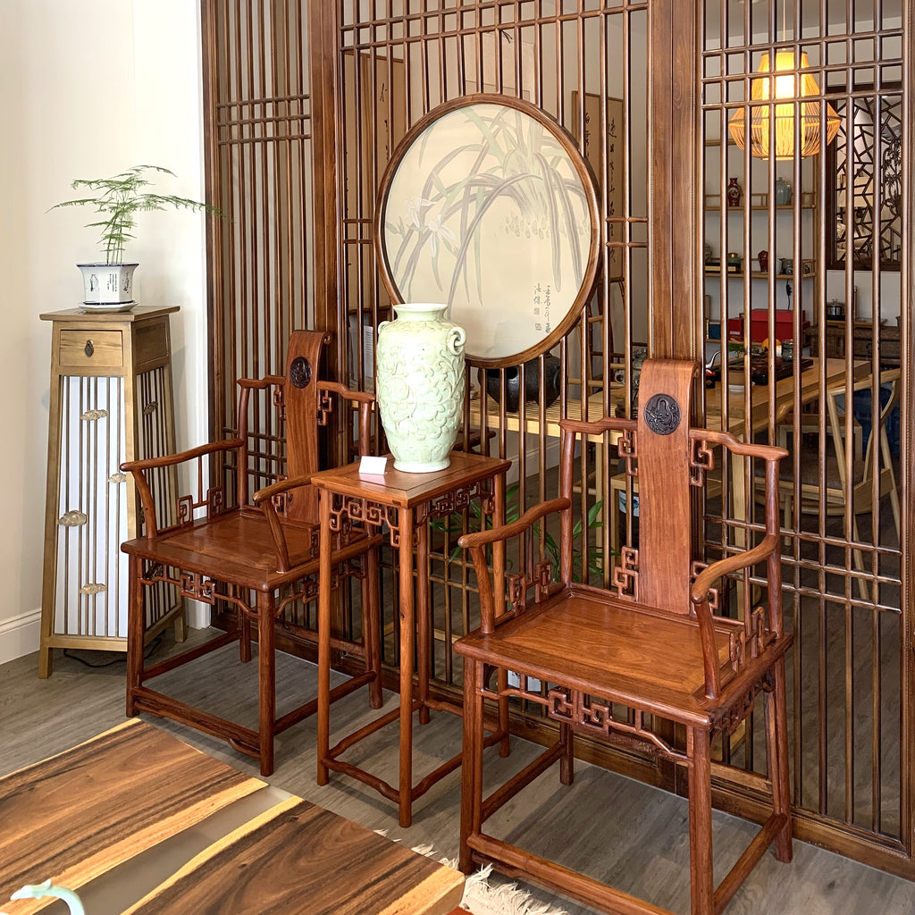 Vintage Rosewood Scroll  Tiashi Armchair Set