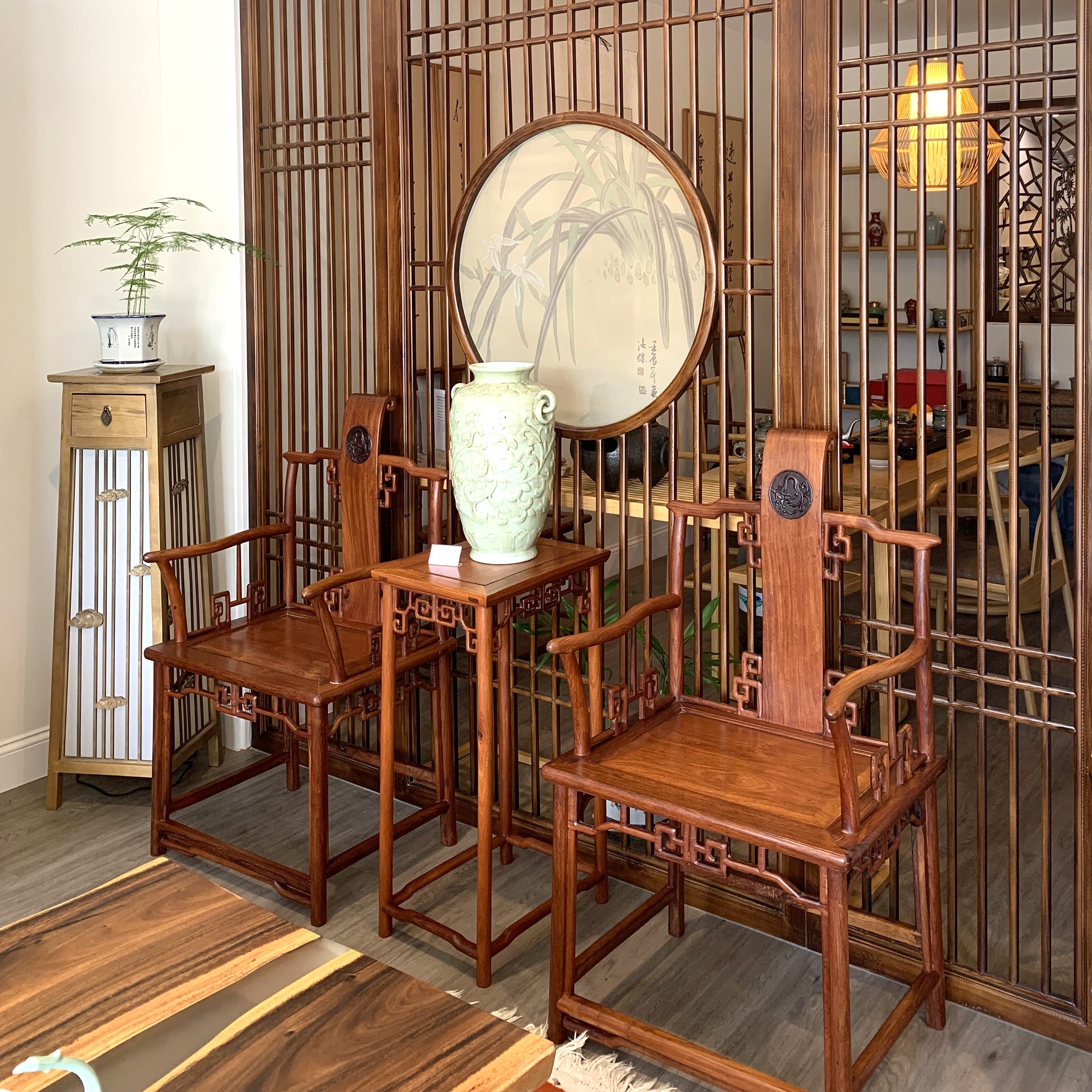 Vintage Rosewood Scroll  Tiashi Armchair Set