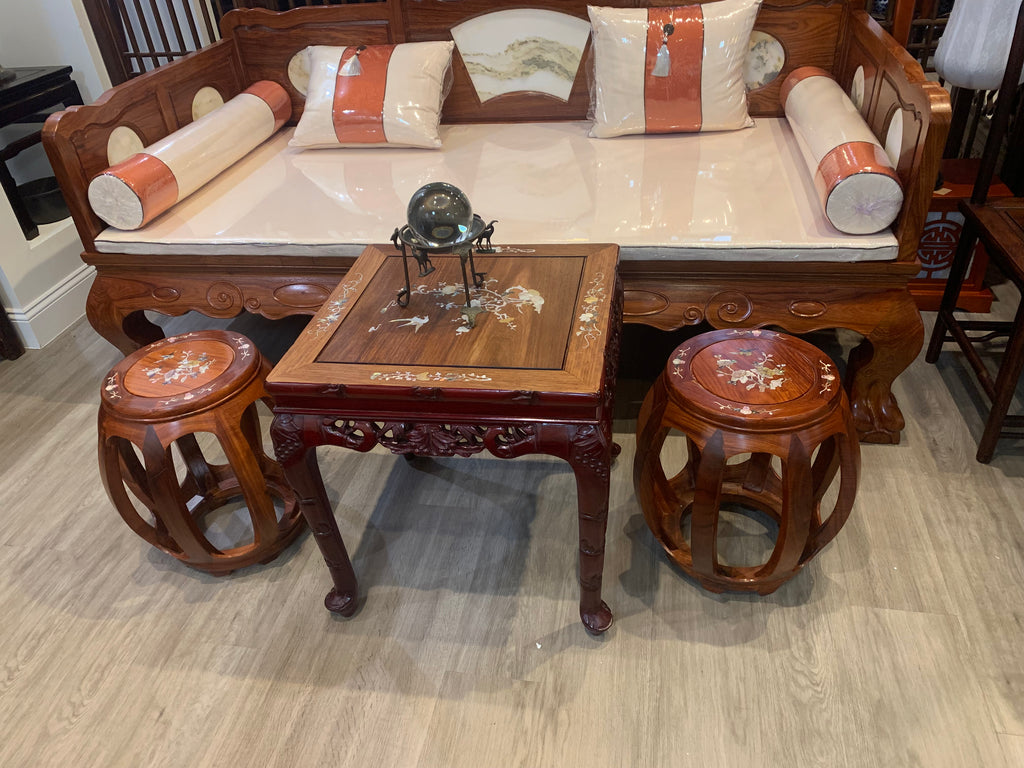 Rosewood Drum Stool With Mother-of-Pearl