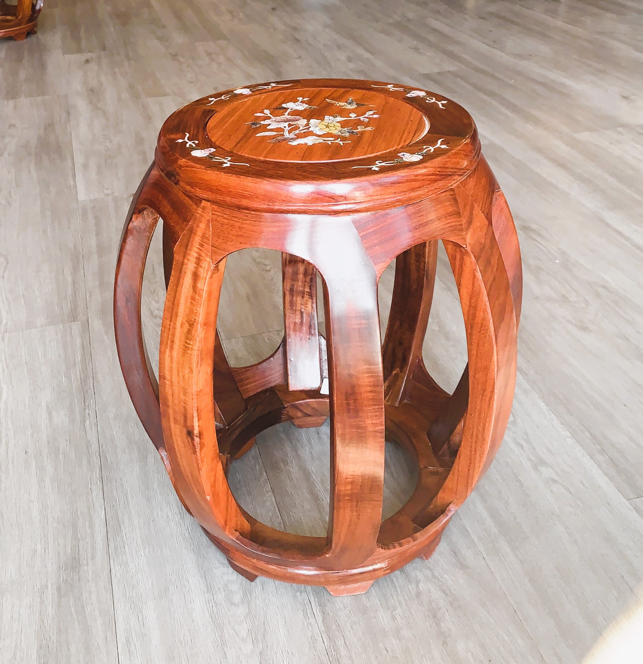 Rosewood Drum Stool With Mother-of-Pearl