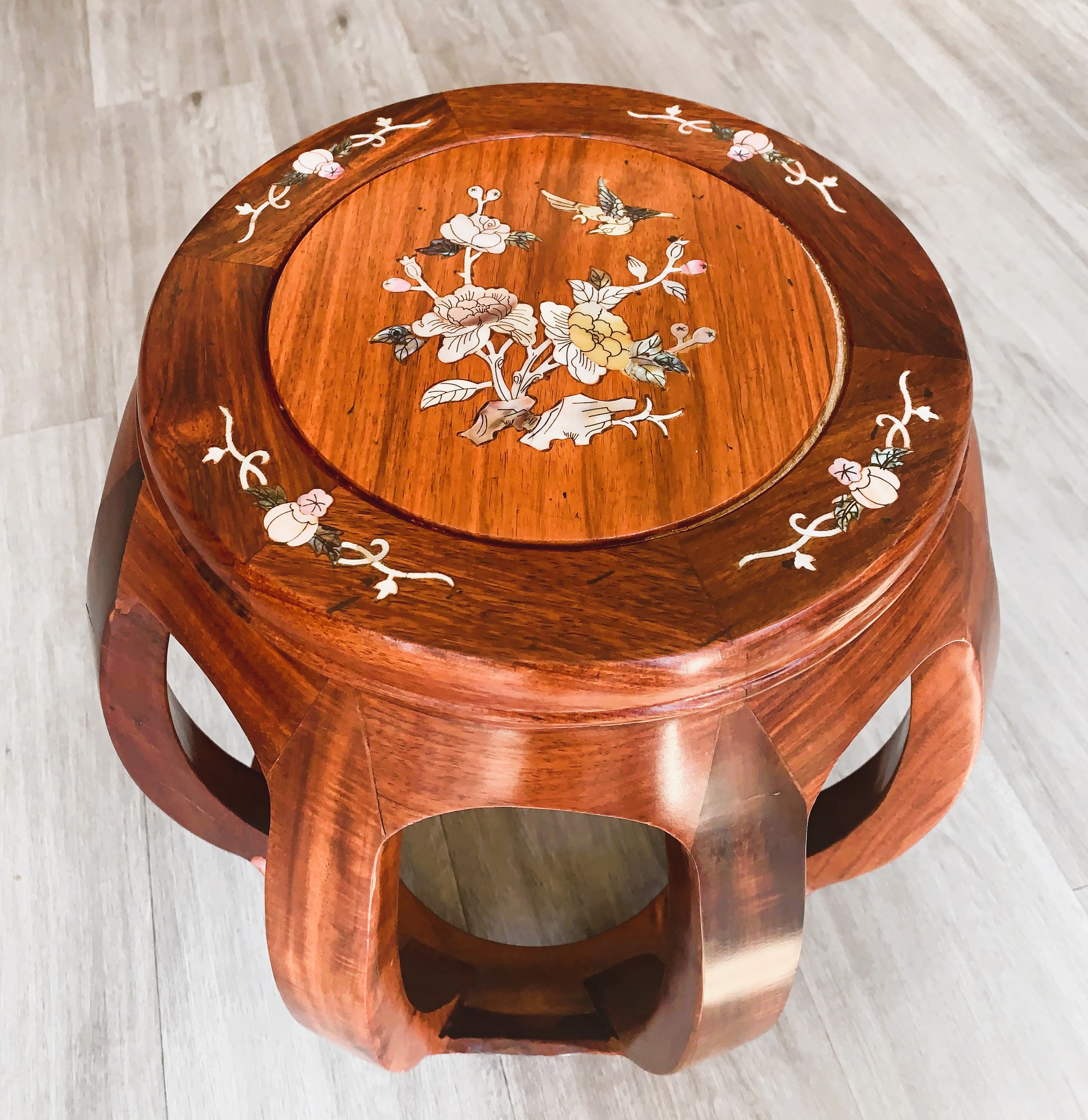 Rosewood Drum Stool With Mother-of-Pearl