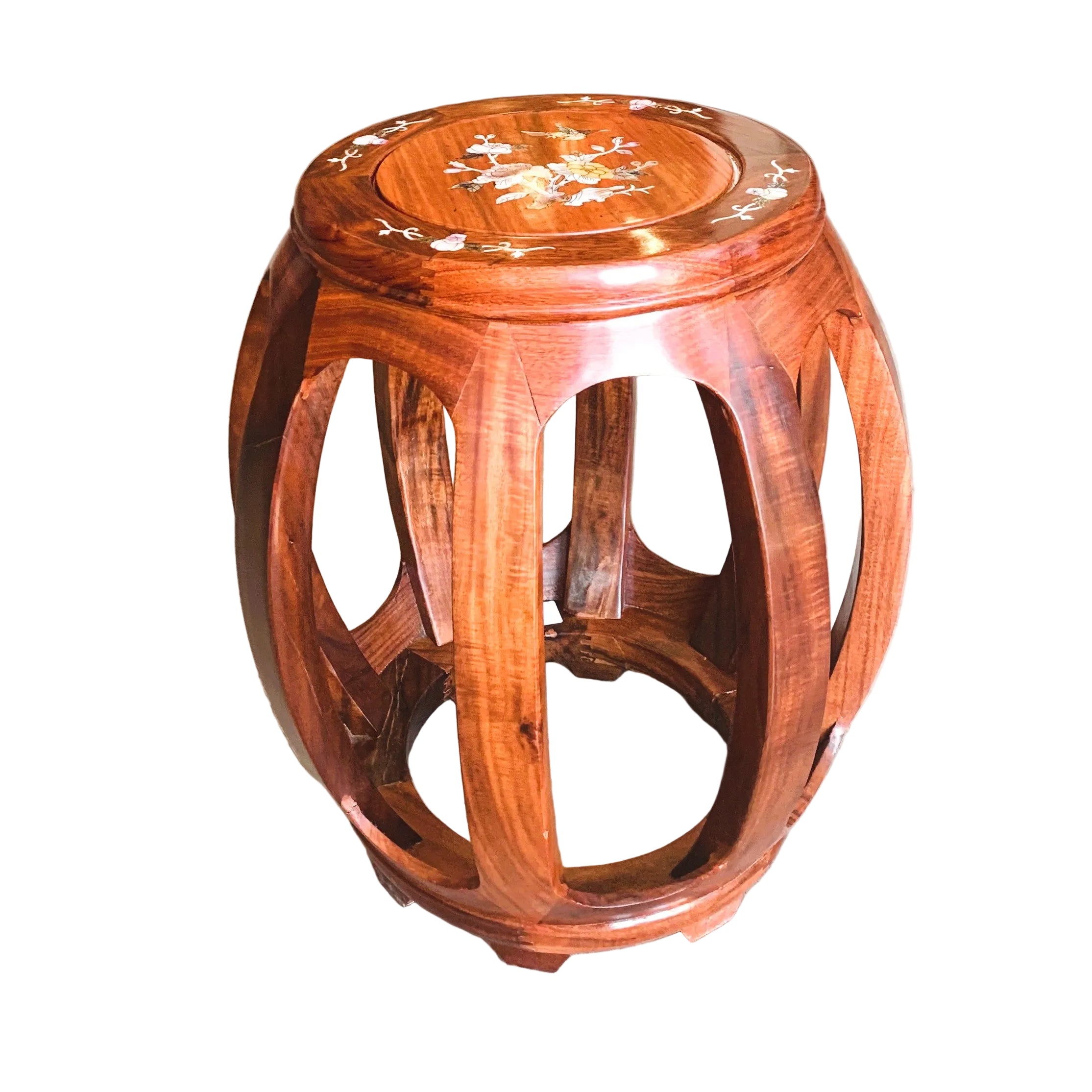 Rosewood Drum Stool With Mother-of-Pearl