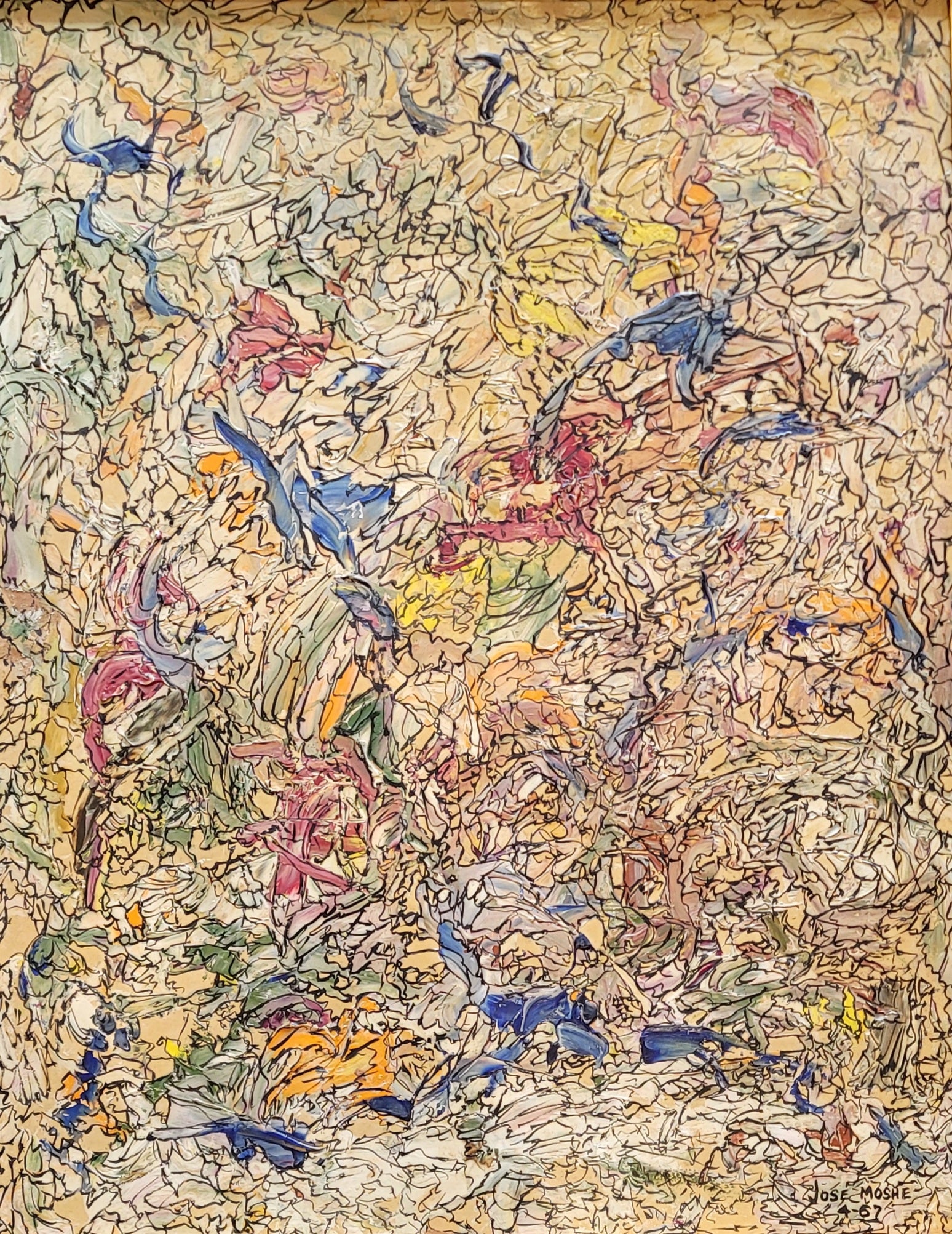 Painting Jose Moshe – Untitled Abstract Painting (1967)