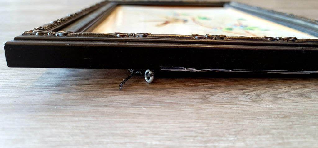 Enamel on Copper Small Framed Painting with Bird and Flower